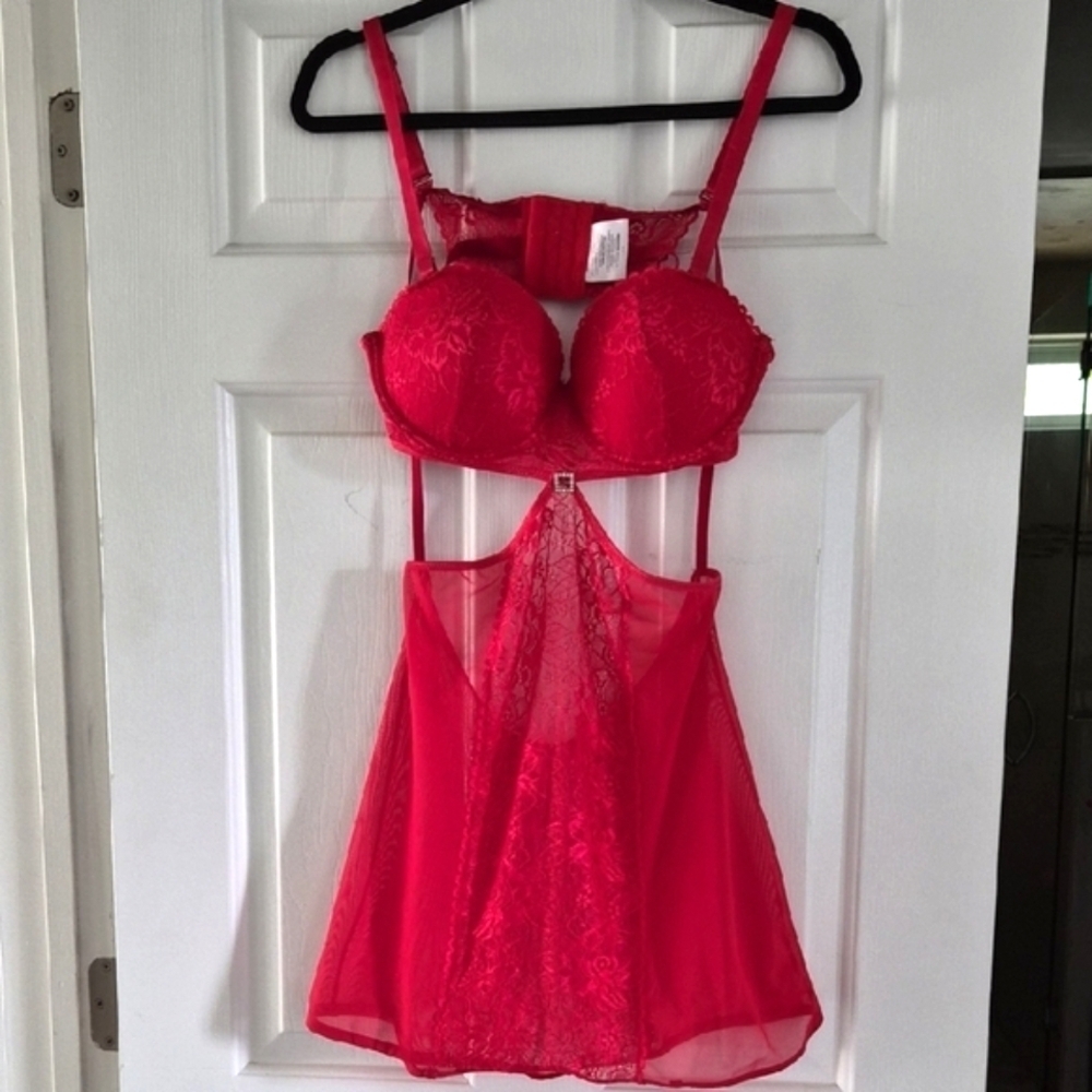 Elegant Red Lace Babydoll Lingerie Set